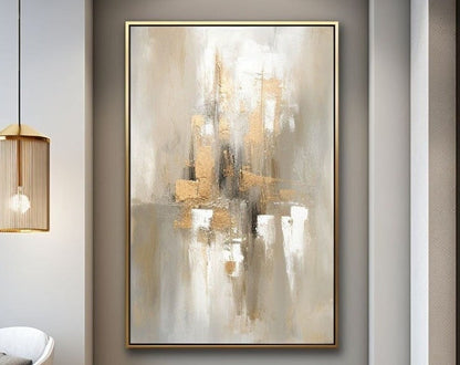 Elegant Gold and Cream Abstract Oil Painting Set for Modern Decor