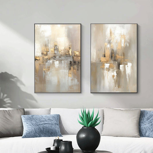 Elegant Gold and Cream Abstract Oil Painting Set for Modern Decor