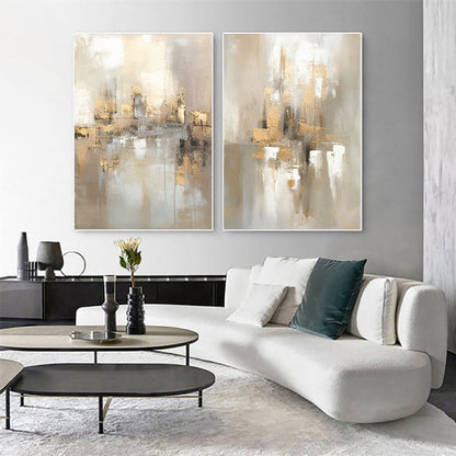 Elegant Gold and Cream Abstract Oil Painting Set for Modern Decor