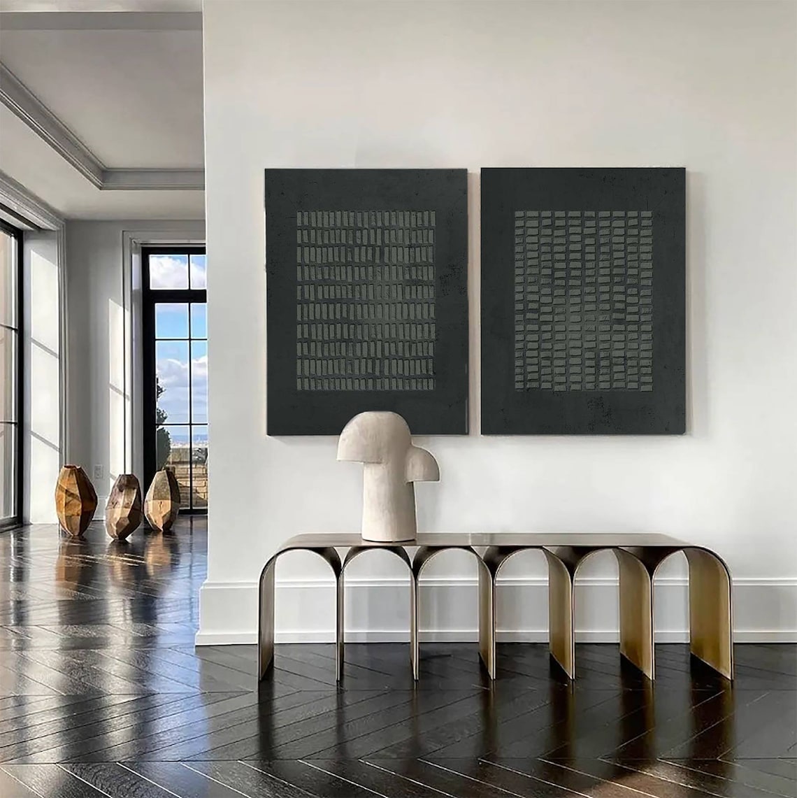 Modern Abstract Grid Painting Set for Contemporary Home Decor