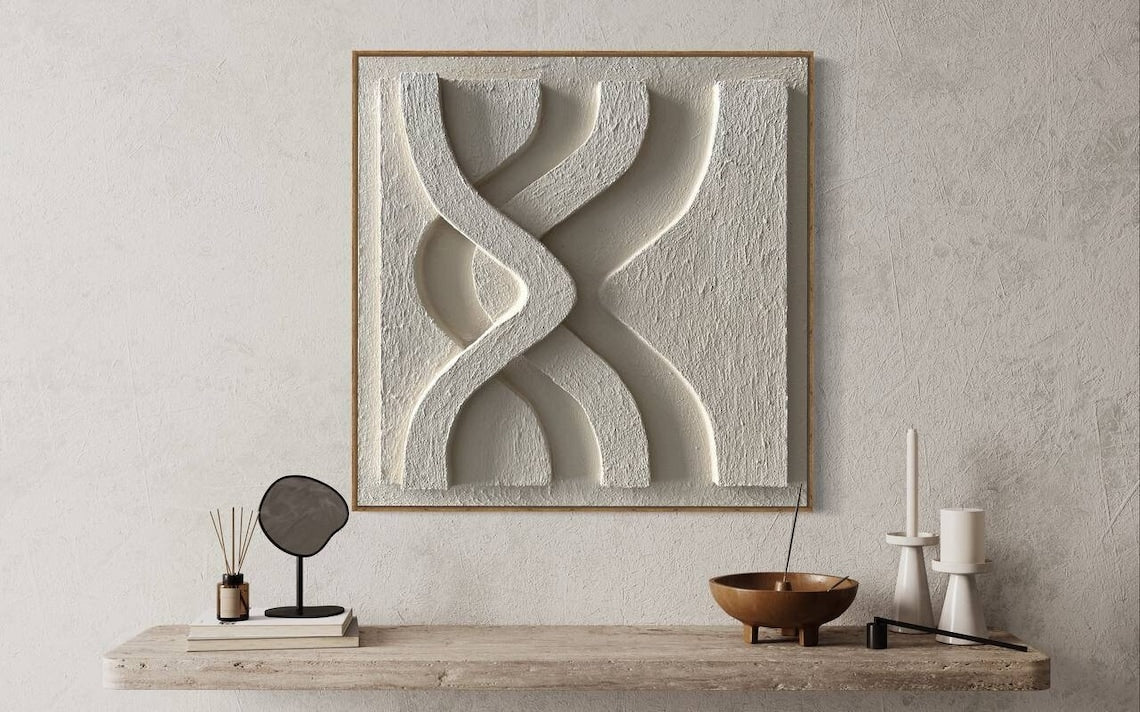 Abstract Elegance: Curved Textures in Exquisite White Oil Painting