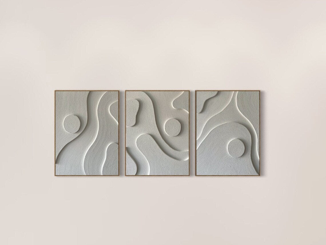 Abstract White Curves Oil Painting for Modern Home Decor and Minimalist Aesthetic