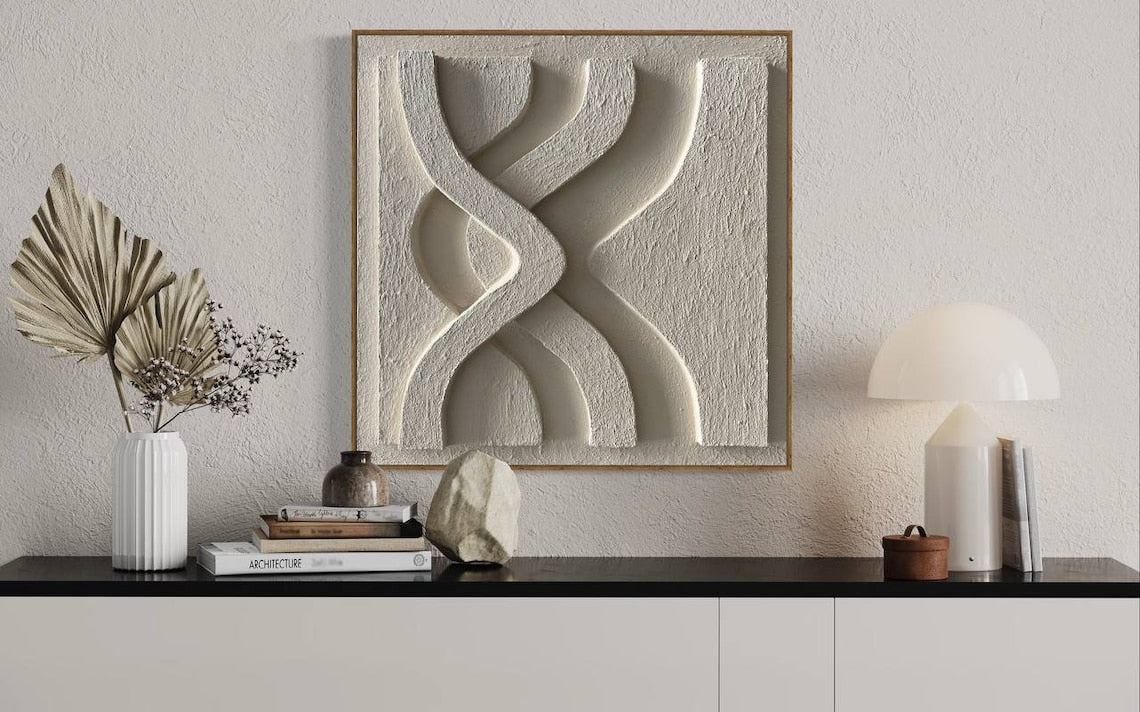 Abstract Elegance: Curved Textures in Exquisite White Oil Painting