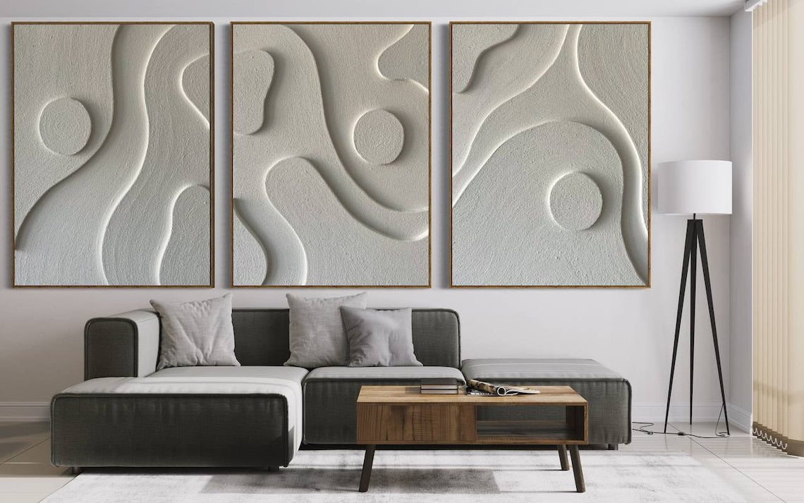 Abstract White Curves Oil Painting for Modern Home Decor and Minimalist Aesthetic