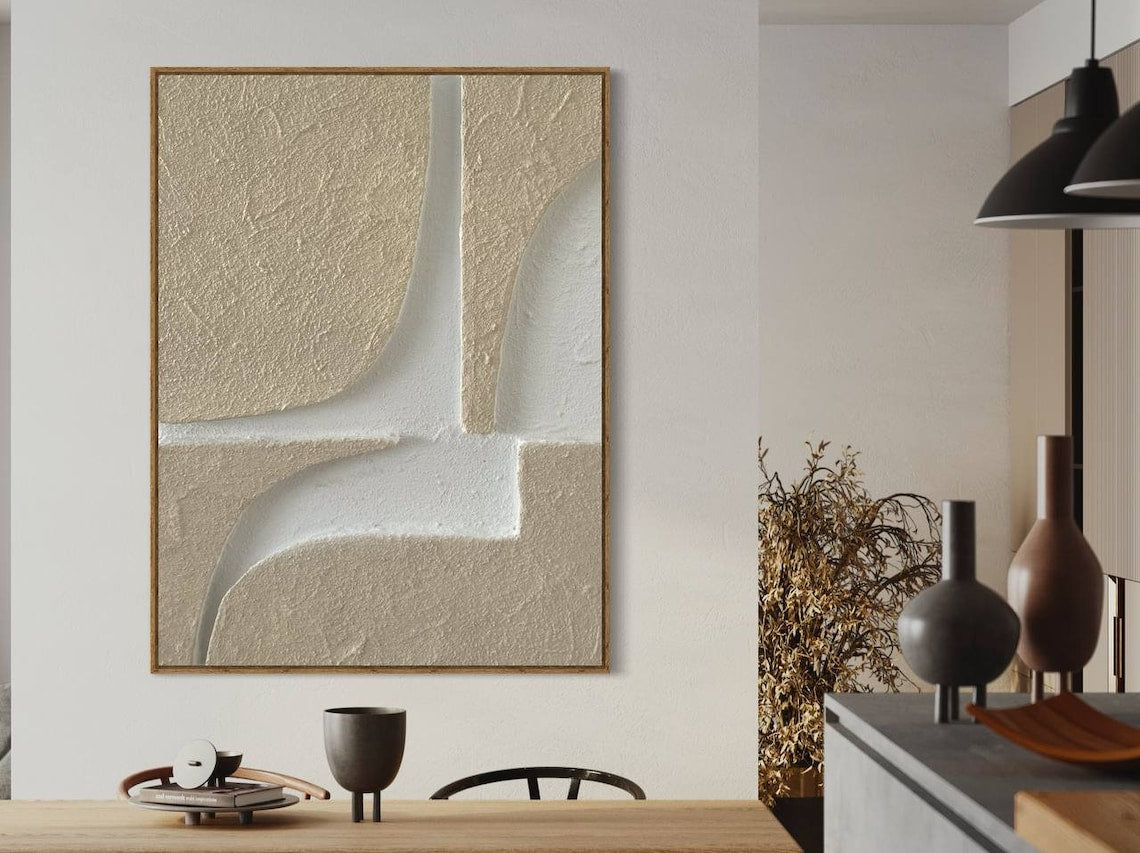 Textured Neutral Abstract Oil Painting for Modern Home Decor