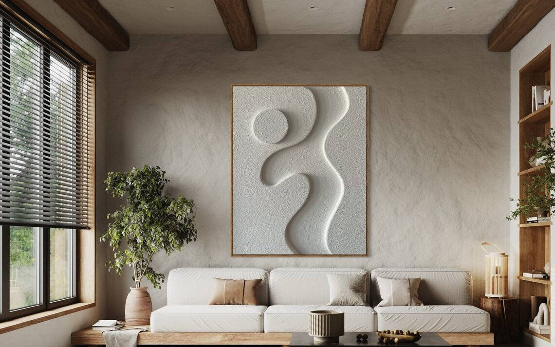 Abstract Minimalist Oil Painting of Graceful Curves and Organic Forms for Modern Decor