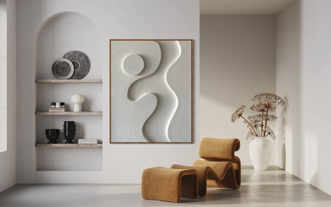 Abstract Minimalist Oil Painting of Graceful Curves and Organic Forms for Modern Decor