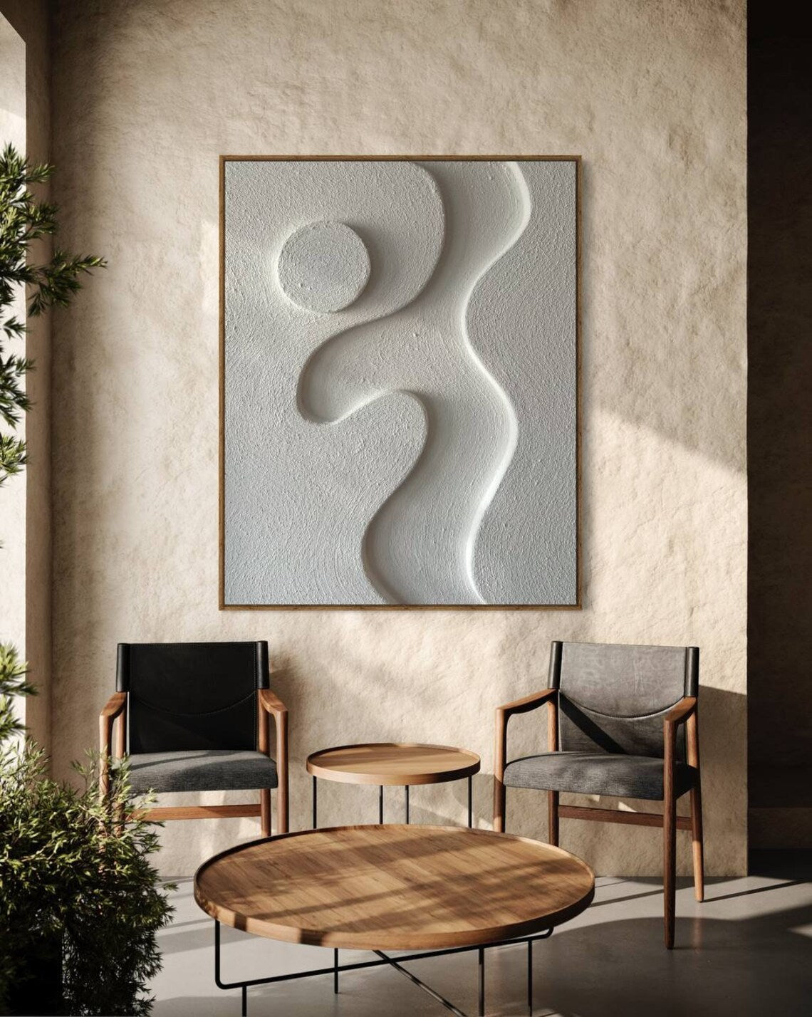 Abstract Minimalist Oil Painting of Graceful Curves and Organic Forms for Modern Decor