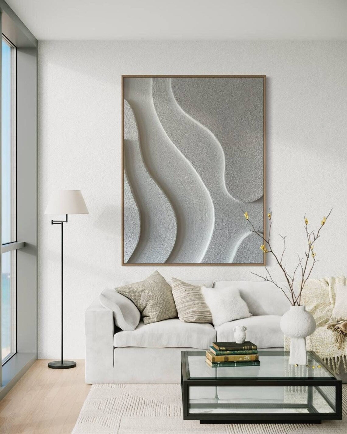 Serene Wave Abstract Oil Painting for Tranquil Home Decor and Modern Interiors