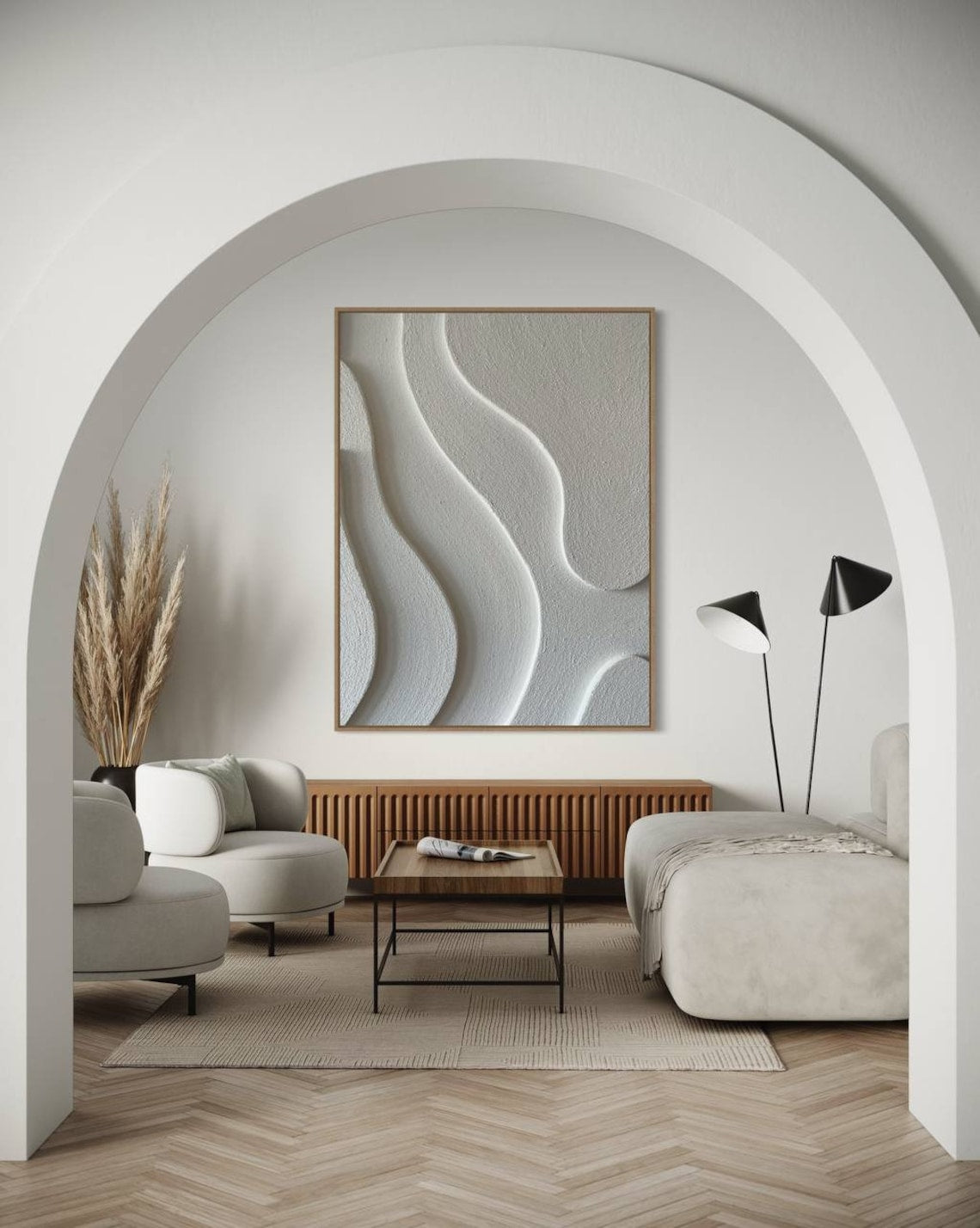 Serene Wave Abstract Oil Painting for Tranquil Home Decor and Modern Interiors