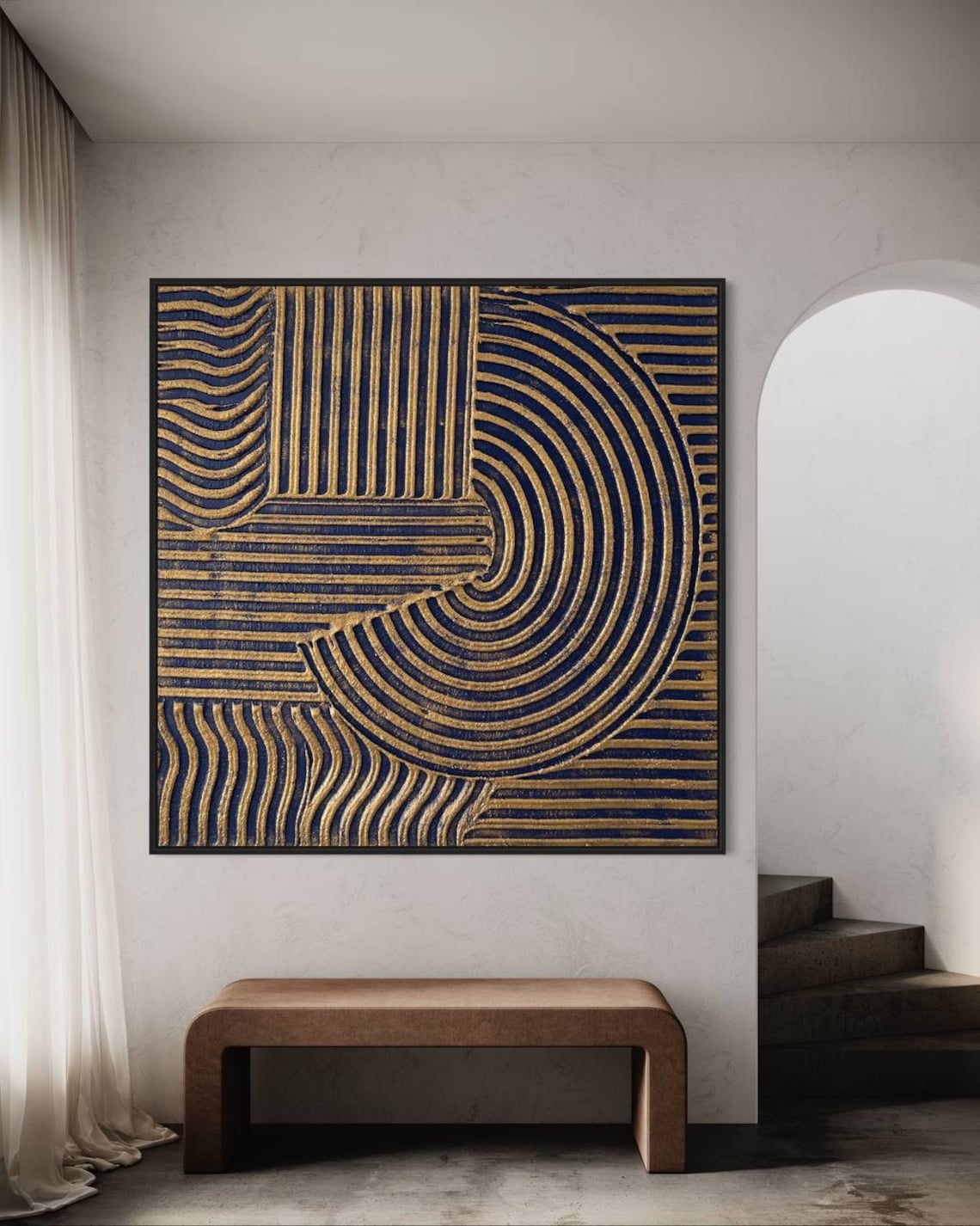 Golden Spirals Abstract Oil Painting for Modern Home Decor