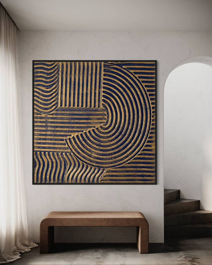 Golden Spirals Abstract Oil Painting for Modern Home Decor