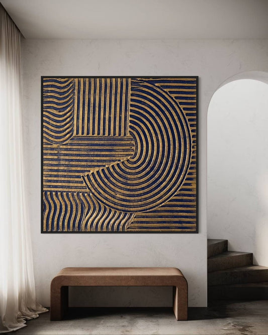 Golden Spirals Abstract Oil Painting for Modern Home Decor