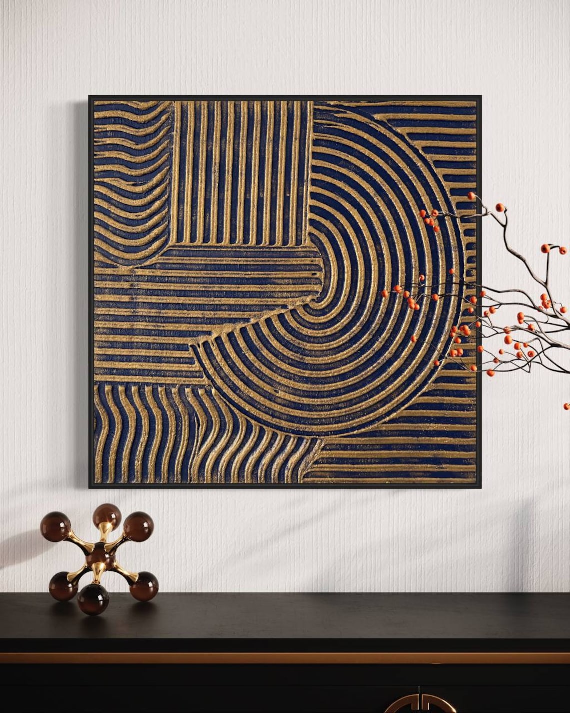Golden Spirals Abstract Oil Painting for Modern Home Decor
