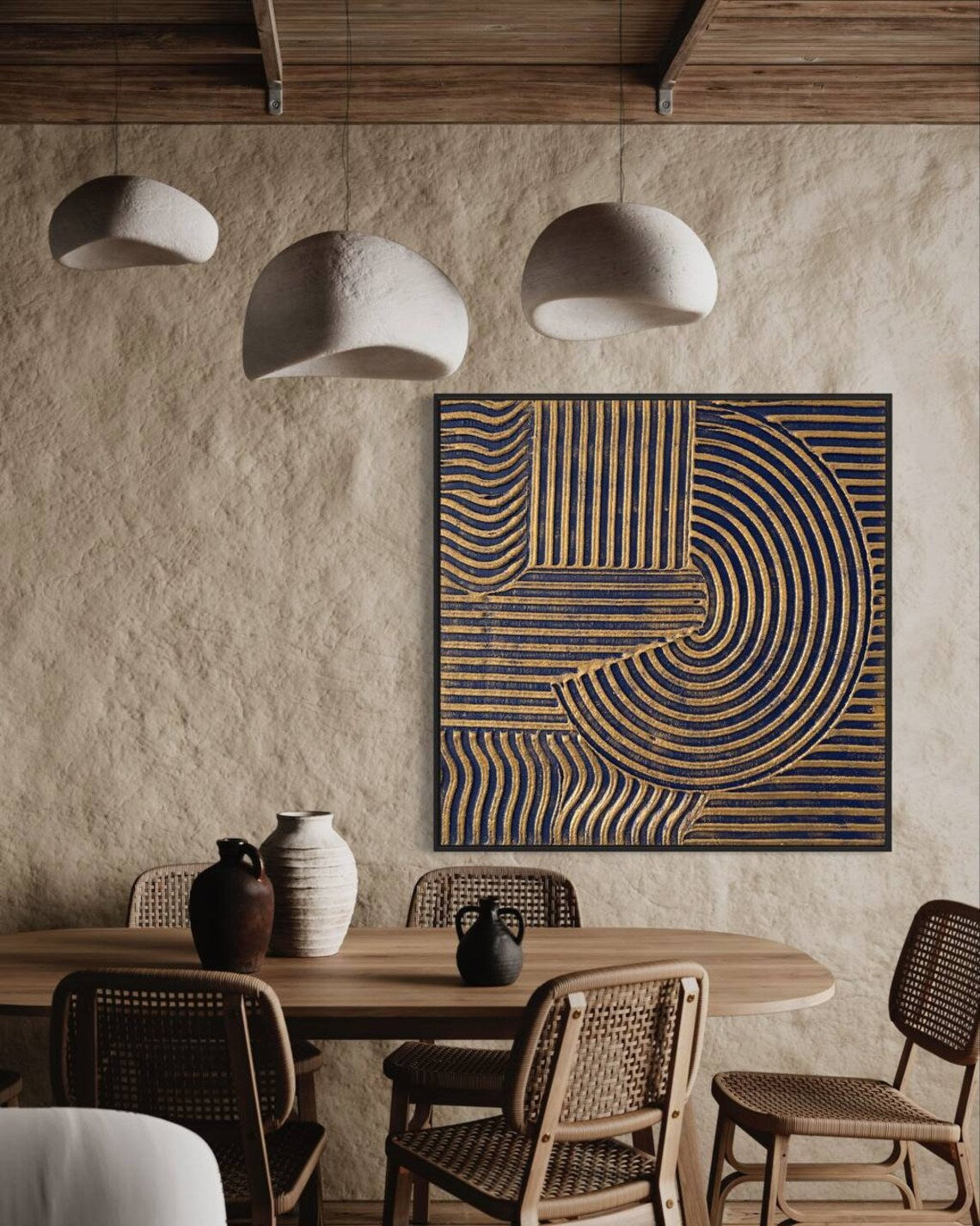 Golden Spirals Abstract Oil Painting for Modern Home Decor