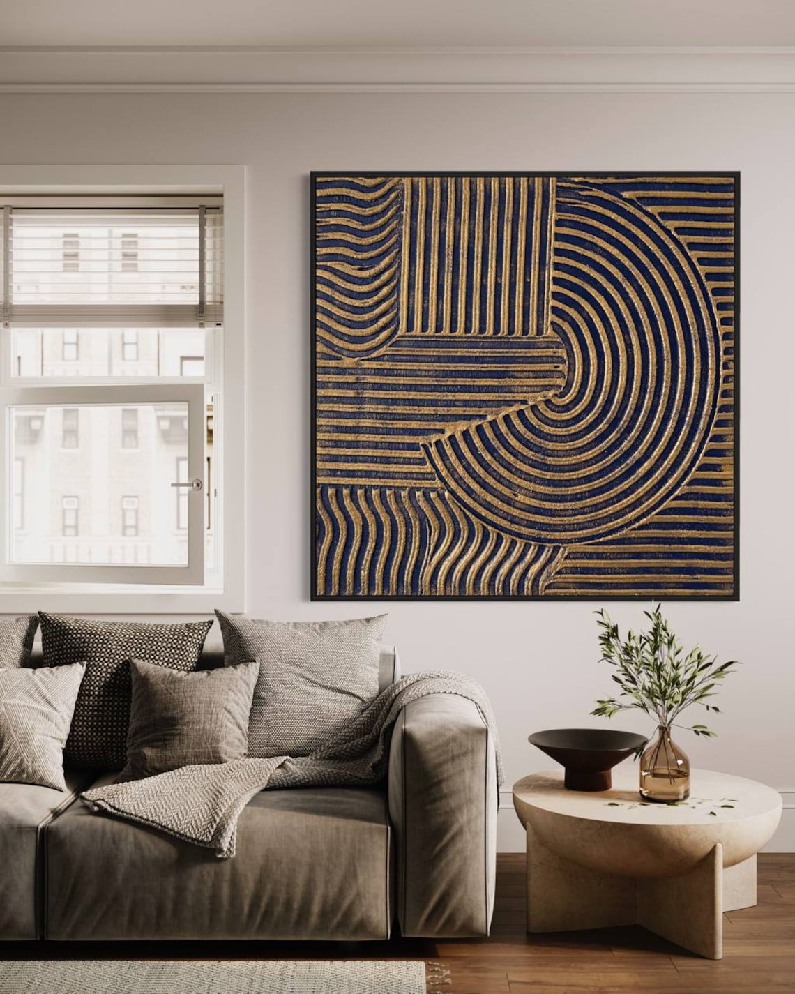 Golden Spirals Abstract Oil Painting for Modern Home Decor