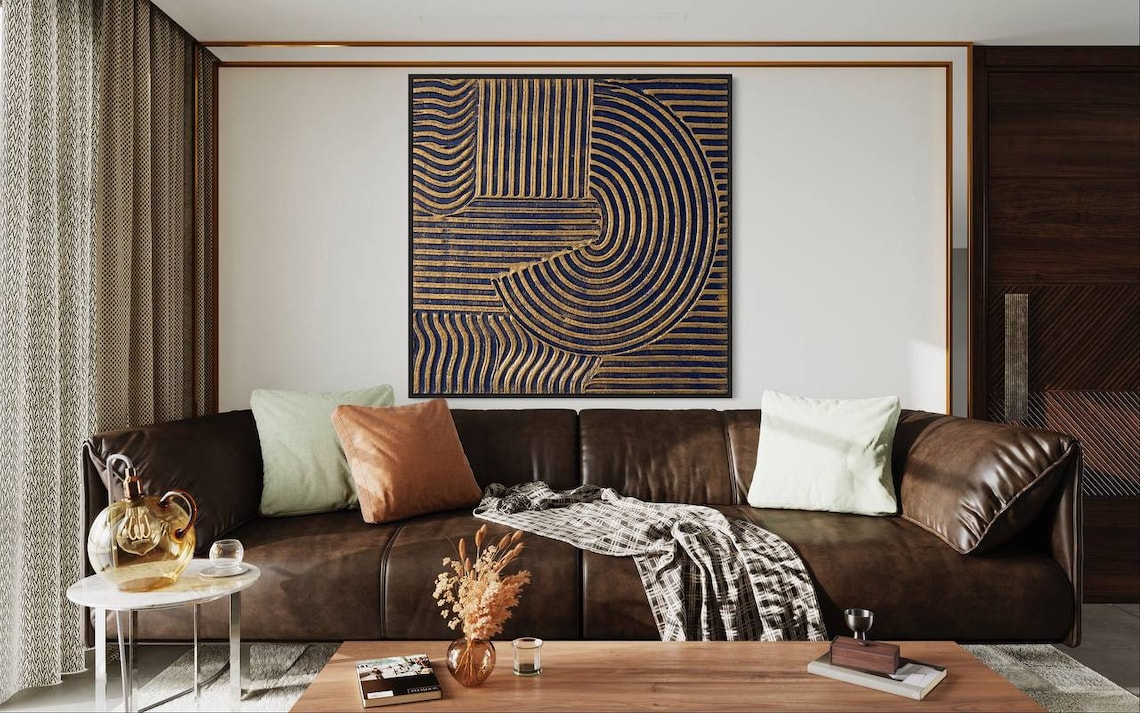 Golden Spirals Abstract Oil Painting for Modern Home Decor