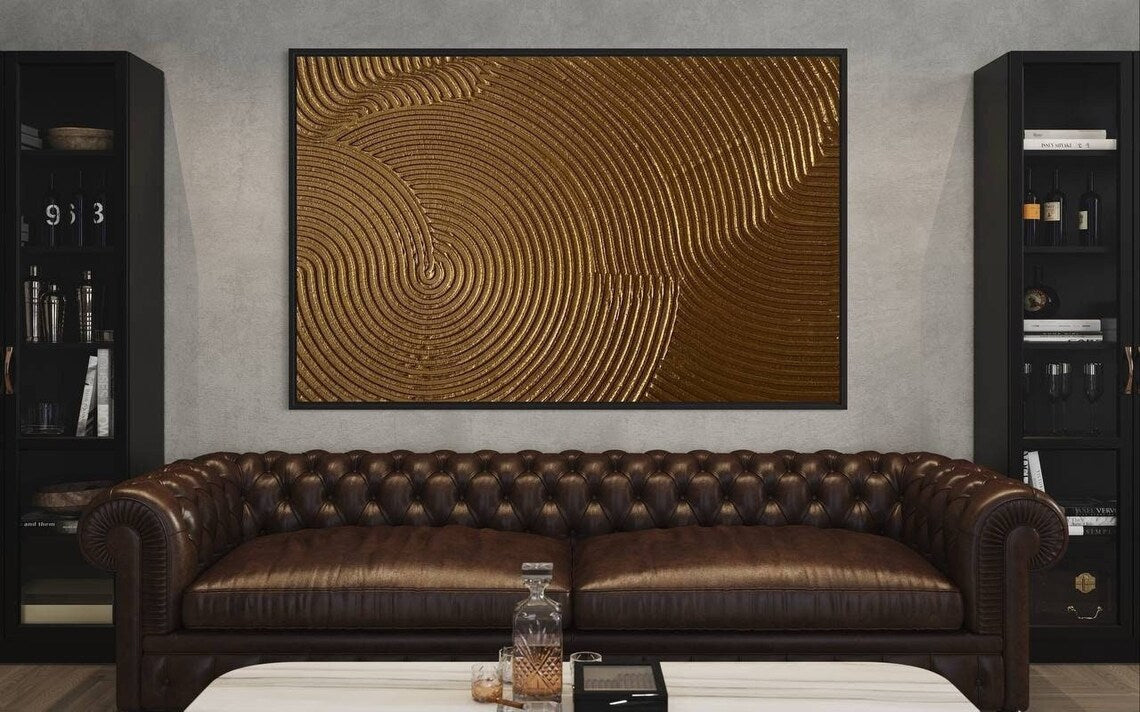 Elegant Golden Swirl Abstract Oil Painting for Modern Home Decor