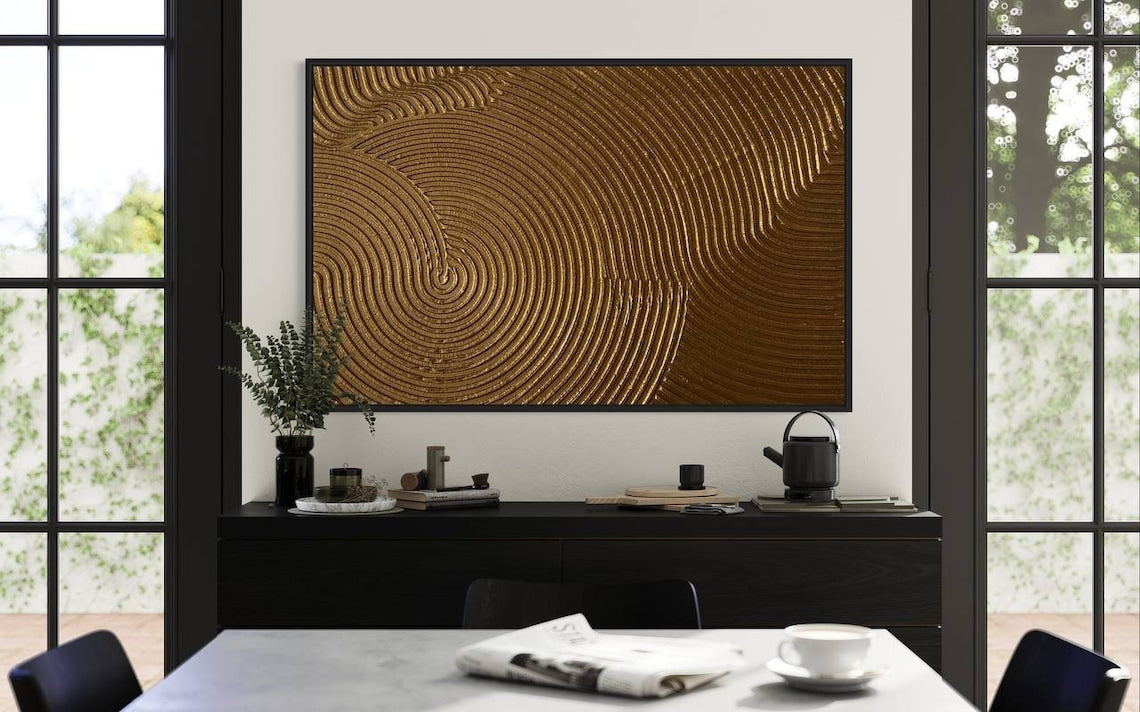Elegant Golden Swirl Abstract Oil Painting for Modern Home Decor