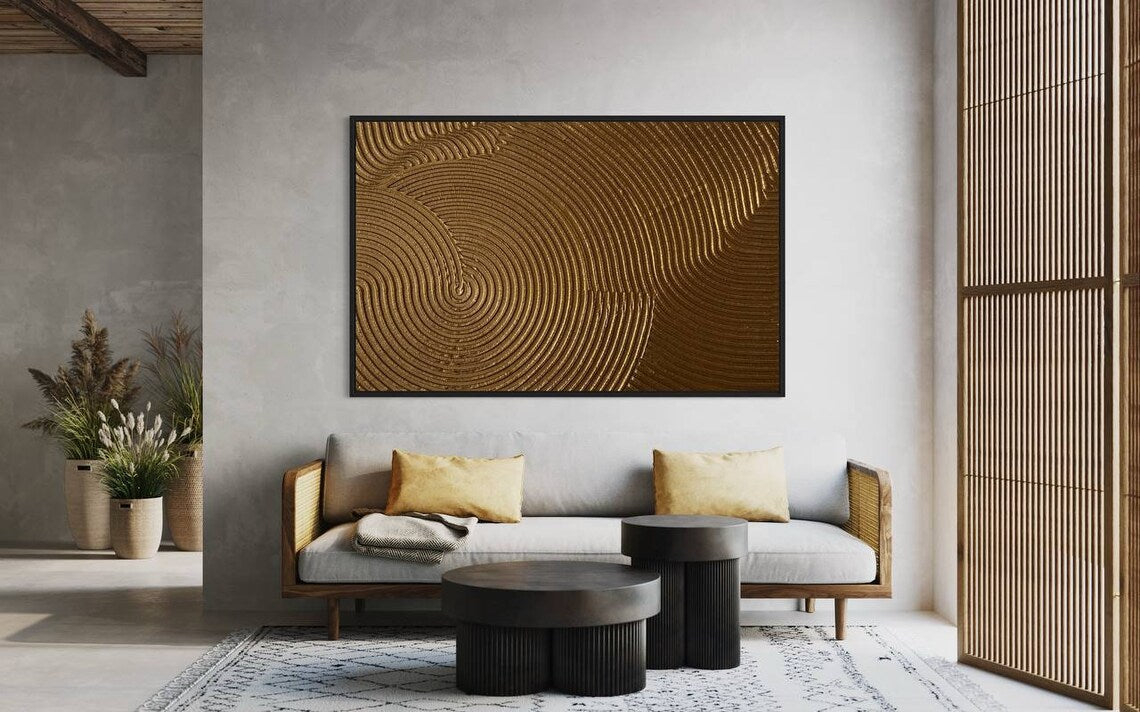 Elegant Golden Swirl Abstract Oil Painting for Modern Home Decor