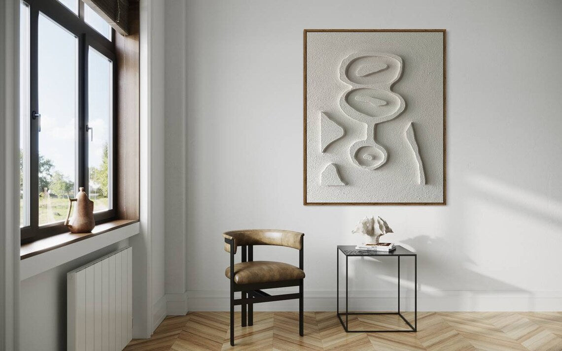 Abstract White Textured Oil Painting for Modern Home Decor