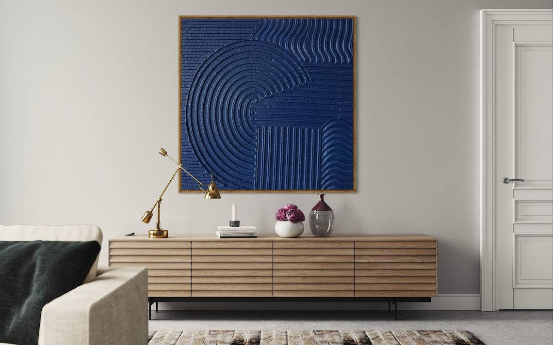 Abstract Blue Wave Painting: Modern Home Decor for Artistic Interiors