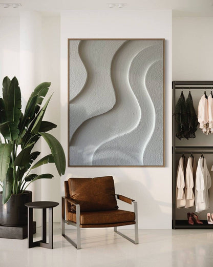 Abstract Oil Painting of Serene Waves in Soft Neutral Tones for Modern Decor