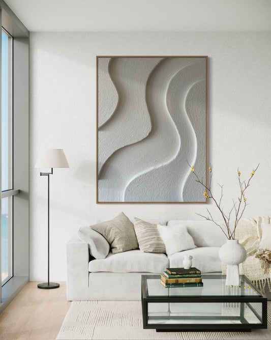 Abstract Oil Painting of Serene Waves in Soft Neutral Tones for Modern Decor