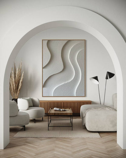 Abstract Oil Painting of Serene Waves in Soft Neutral Tones for Modern Decor