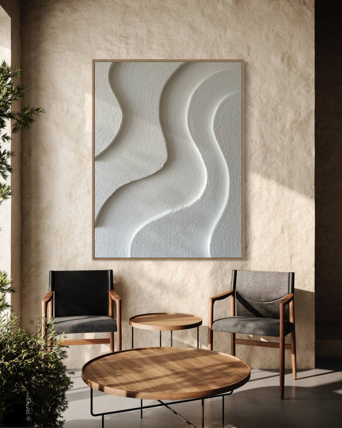 Abstract Oil Painting of Serene Waves in Soft Neutral Tones for Modern Decor