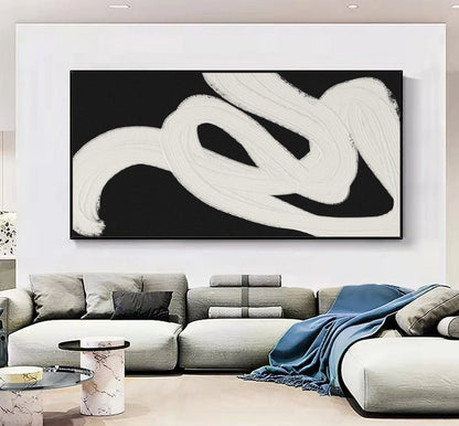 Abstract Black and White Oil Painting for Modern Home Decor