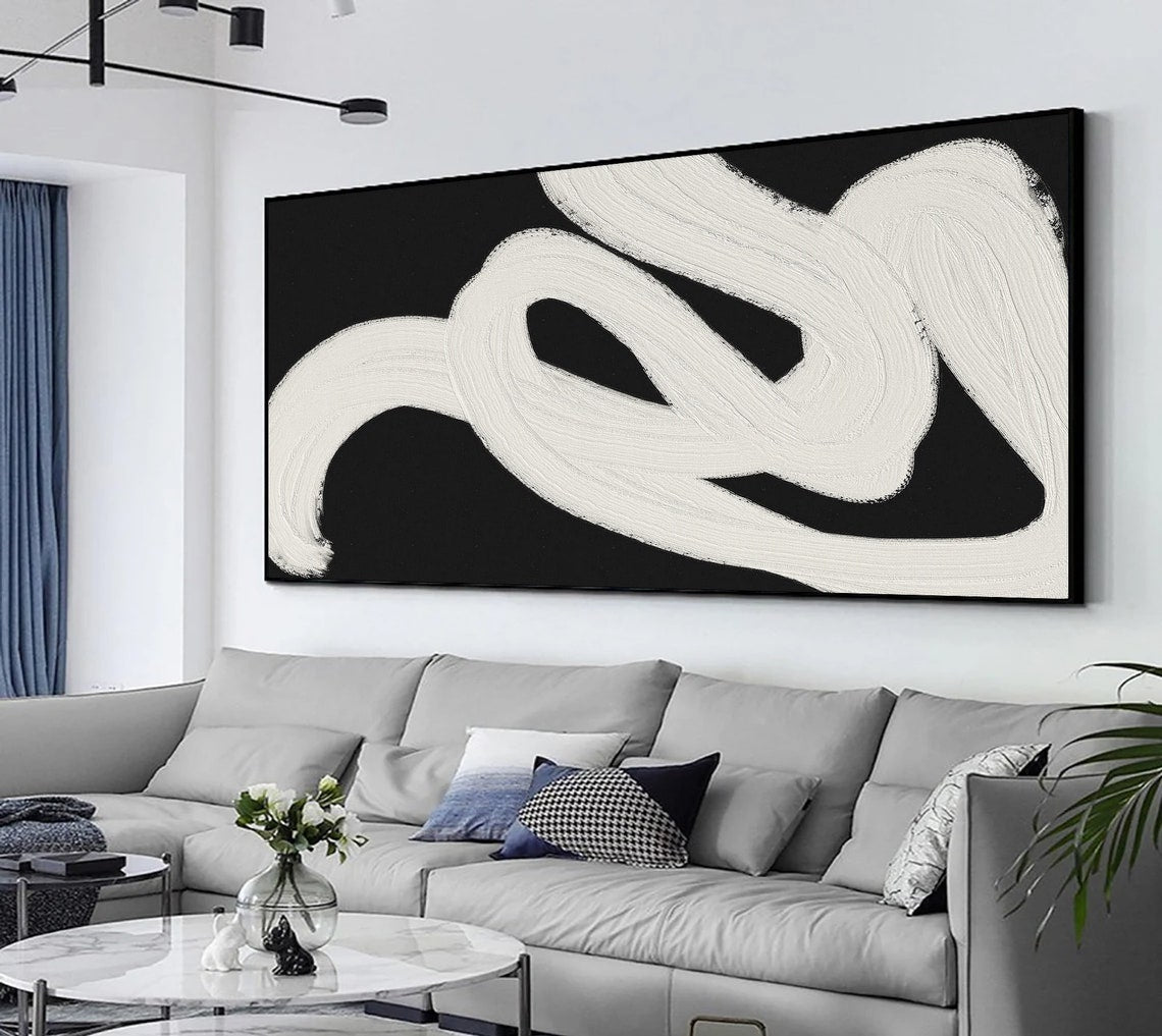 Abstract Black and White Oil Painting for Modern Home Decor