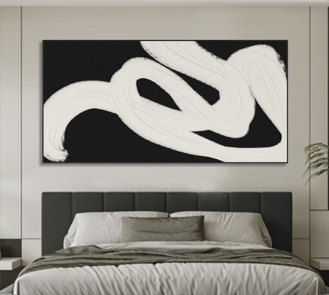 Abstract Black and White Oil Painting for Modern Home Decor