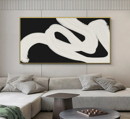 Abstract Black and White Oil Painting for Modern Home Decor