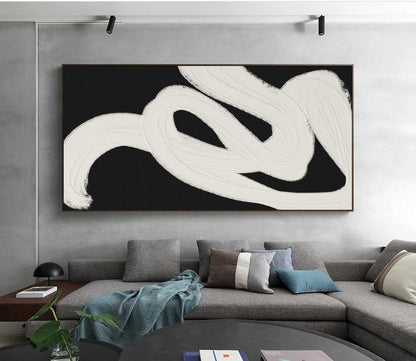 Abstract Black and White Oil Painting for Modern Home Decor