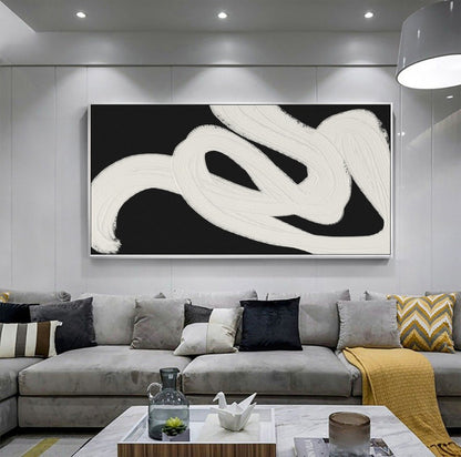 Abstract Black and White Oil Painting for Modern Home Decor