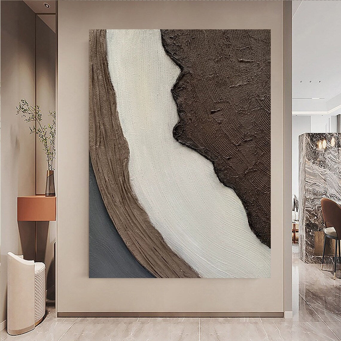 Abstract Earth Tones Oil Painting - Elegant Natural Swirls for Modern Decor