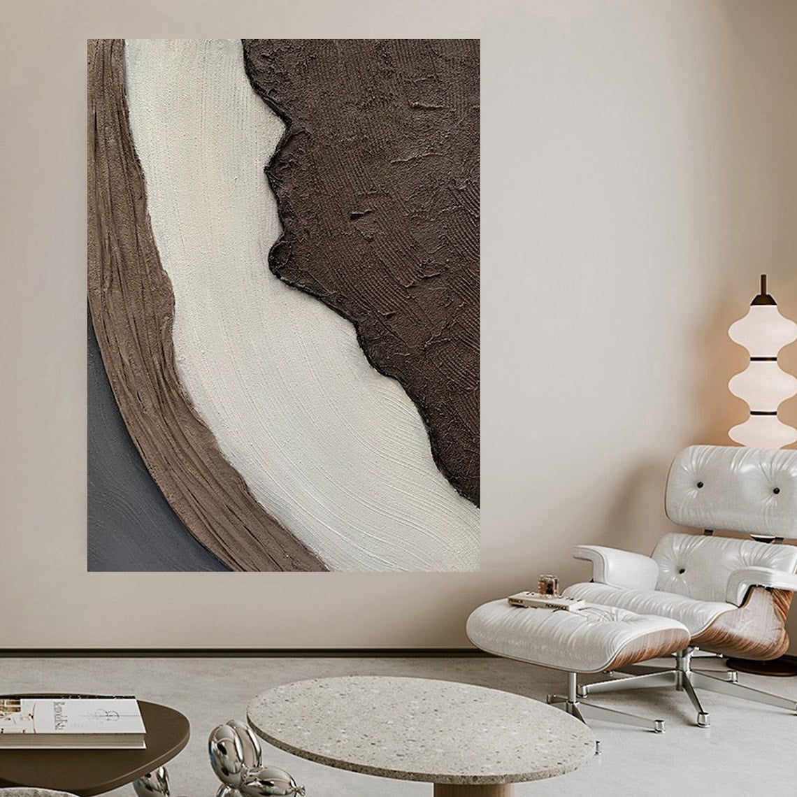 Abstract Earth Tones Oil Painting - Elegant Natural Swirls for Modern Decor