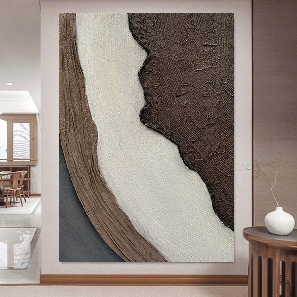 Abstract Earth Tones Oil Painting - Elegant Natural Swirls for Modern Decor