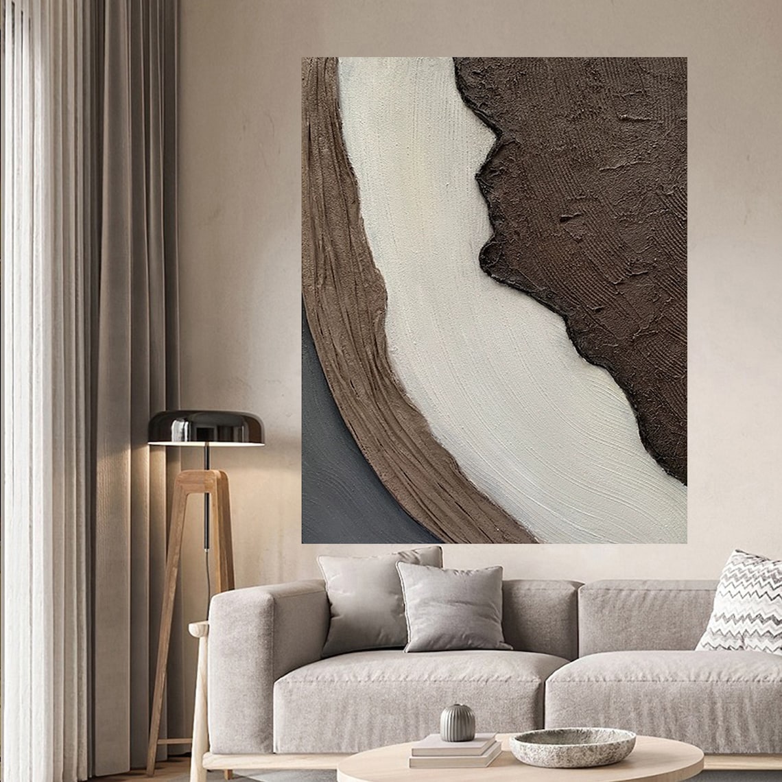 Abstract Earth Tones Oil Painting - Elegant Natural Swirls for Modern Decor