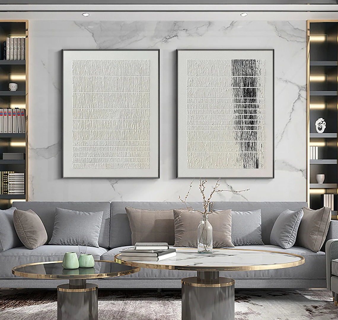 Modern Abstract Oil Painting Pair for Contemporary Home Decor