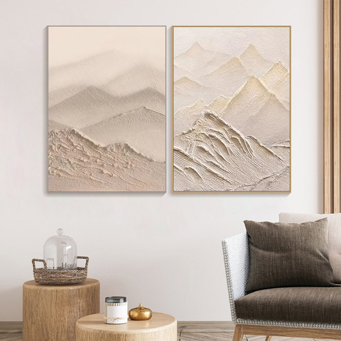 Serene Desert Landscape Diptych - Elegant Oil Painting for Modern Interiors