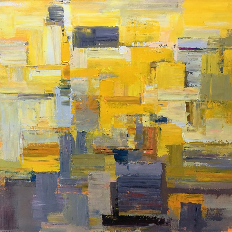 Vibrant Abstract Oil Painting in Yellow and Gray for Modern Art Lovers