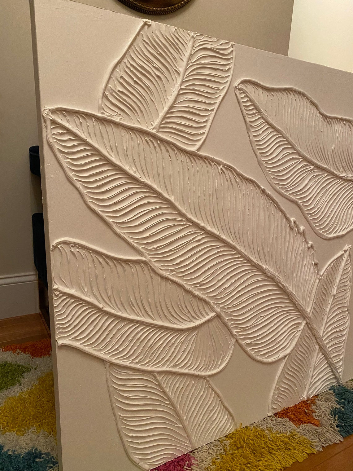 Elegant White Botanical Leaf Oil Painting for Modern Home Decor