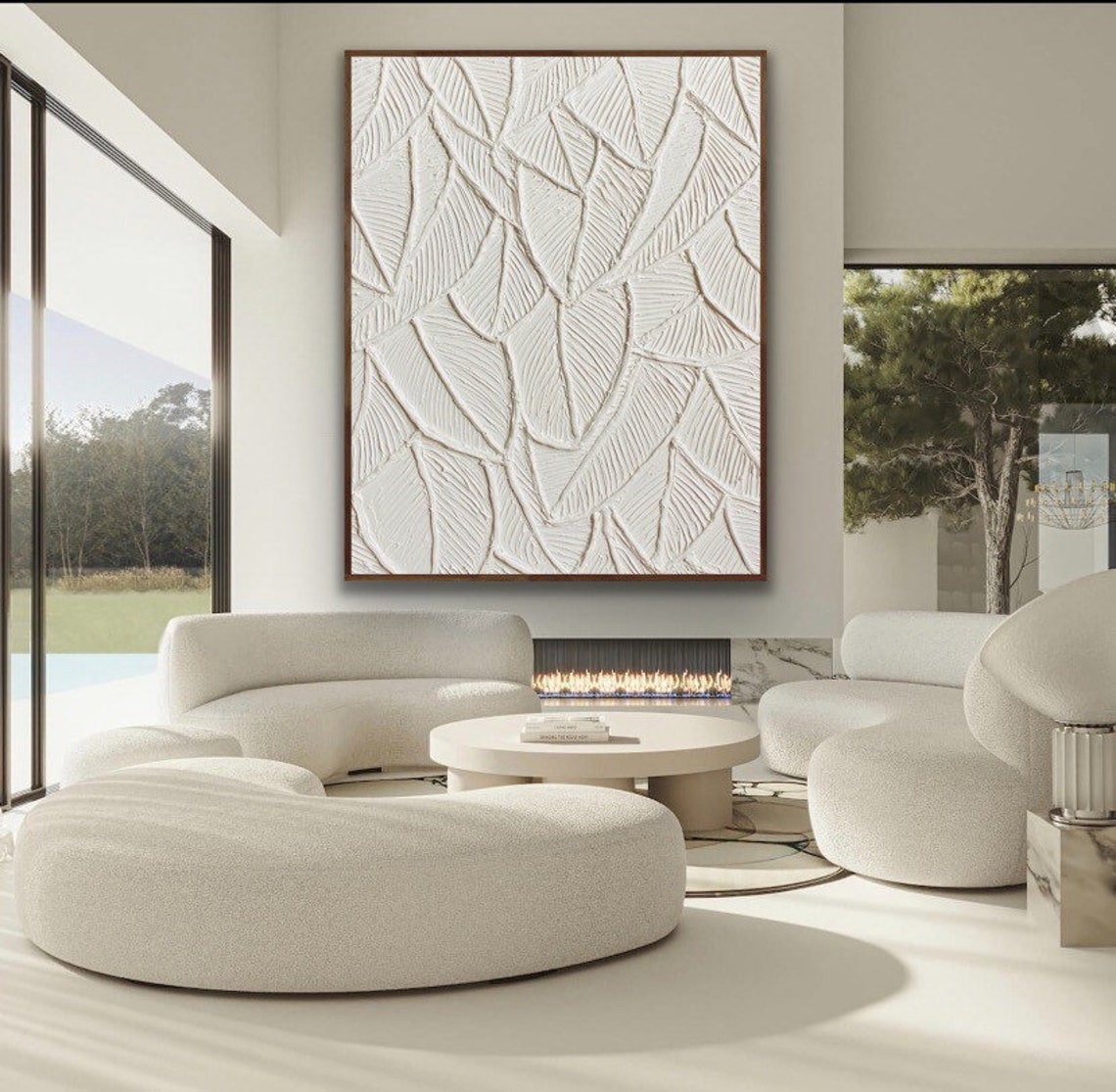 Elegant Botanical Bas-Relief Art Pair for Modern Home Decor