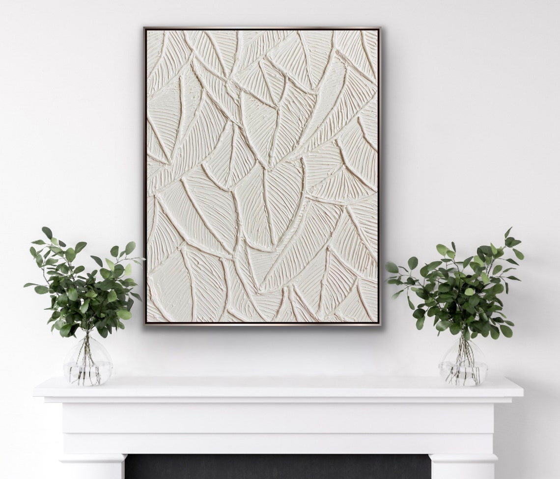 Elegant Botanical Bas-Relief Art Pair for Modern Home Decor