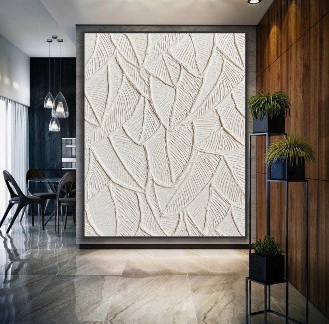 Elegant Botanical Bas-Relief Art Pair for Modern Home Decor