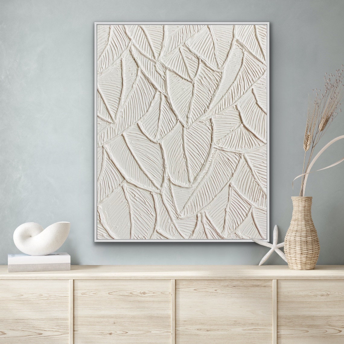 Elegant Botanical Bas-Relief Art Pair for Modern Home Decor