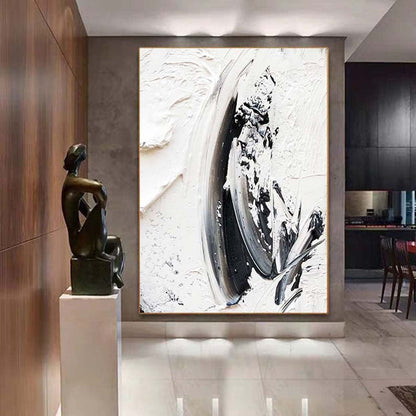 Abstract Black and White Swirl Oil Painting for Modern Home Decor