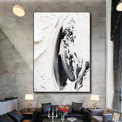 Abstract Black and White Swirl Oil Painting for Modern Home Decor